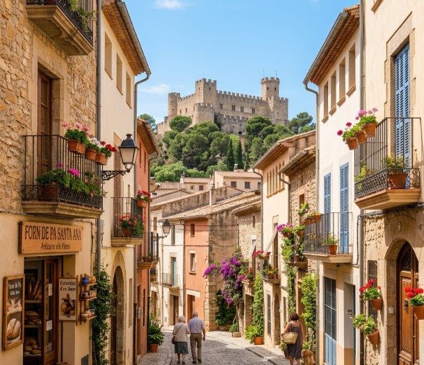 Vistas del castillo, calles empedradas y entorno residencial seguro del casco antiguo de Castelldefels